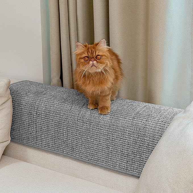 Cat Scratcher Mat,Natural Sisal Cat Scratch Pad with Hook&Loop Tape,Horizontal Floor Kitty Scratching Pads Rug for Indoor,Pet Furniture Protector for Couch&Carpets&Sofas, Large, Grey