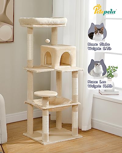 56.3" Cat Tree for Indoor Cats Large Adult with Hammock (Beige / 56 Inches)