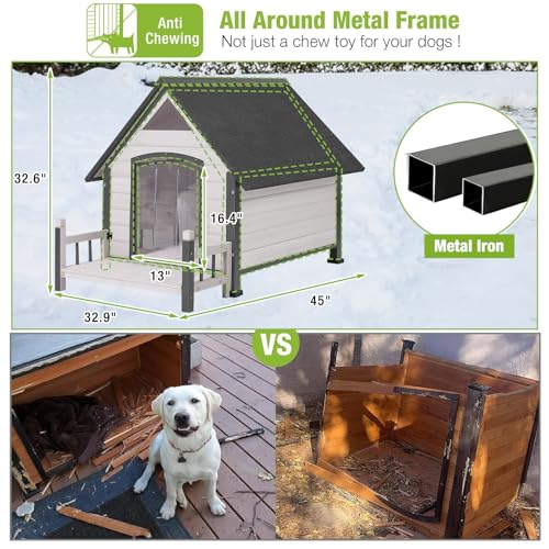 Outdoor Dog House Weatherproof Winter Shelter with Chew (32.9"L White)