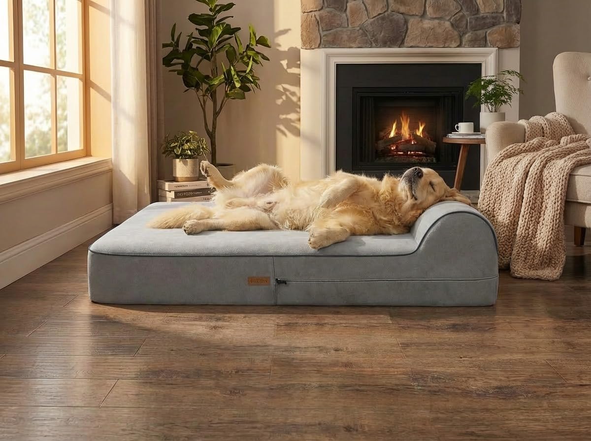 Orthopedic Memory Foam Dog Bed 7" Inch Thick Extra Large Dog Bed With Pillow Grey 50"x34"x10" Includes Waterproof Liner & Durable Removable Cover With Smart Design (Grey / XL - 50"x34"x10")