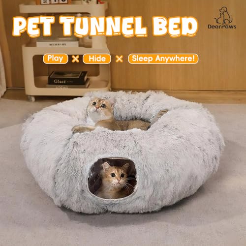 Cat Tunnel with Cat Bed for Indoor Cats (Grey)