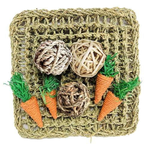 Rabbit Seagrass Activity Mat Bunny Mat Rabbit Enrichment Toys Rabbit Chew Toys for Teeth Seagrass Protector Mat Small Animal Toys for Rabbit Bunny Chinchilla Guinea Pigs Rodent Pets (A)