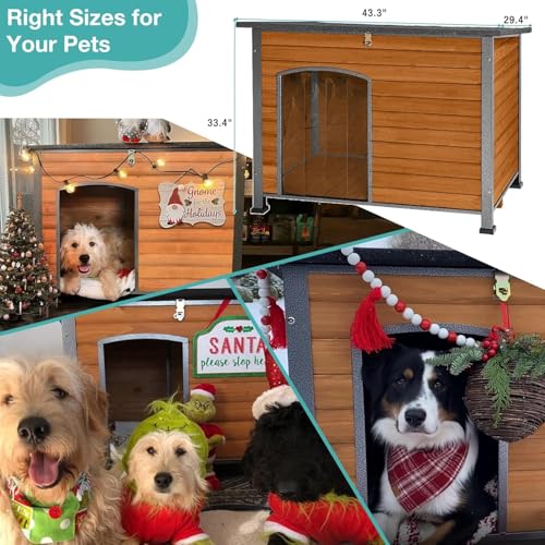 Heated Dog House Outdoor Weatherproof Wood Kennel for Large Dogs