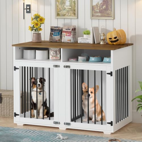Furniture Dog Crate for 2 Dogs (White / 40.9"L x 23.6"W x 35.0"H)