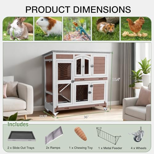 47.2" Two Story Rabbit Hutch with Wheels (Brown-AIR06)