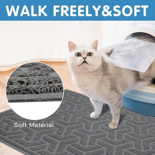 Waterproof Cat Litter Mat Large 35" x 24" Soft on Kitty Paws (A-Gray)