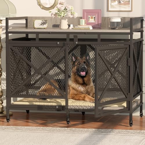48" Dog Crate with Wheels (Textured Gray / 47.2"L x 27.5"W x 36.0"H)
