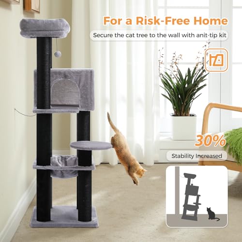 Cat Tree for 30lbs Large Cats (Black / 57.8 Inches)