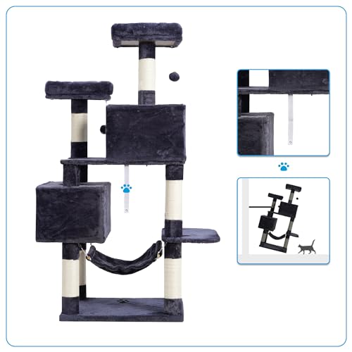 Cat Tree Tower with Sisal Scratching Posts (53.7 Inches / Smoky Gray)