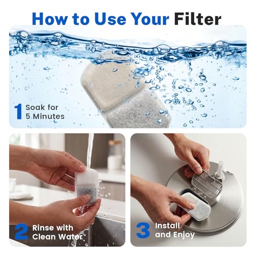 6 Pack Cat Water Fountain Replacement Filters and Sponges (6 Pack Filters)