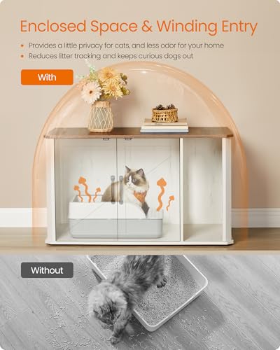 Litter Box Enclosure (Honey Brown + Rustic White / L (33.5"L x 19"W x 19.5"H))