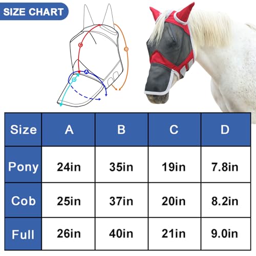 Horse Fly Mask with Ears & Long Nose (Red / Pony)
