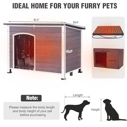 43.3'' Large Heated Outdoor Dog House Weatherproof with Anti (Heated Dog House)