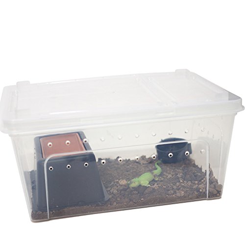 Portable Reptile Terrarium Habitat for Mini Pet Houses Breathable Holes Stackable Container (2PCS-Clear-L)