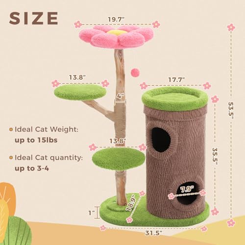 Flower Wood Cat Tree (Brown / 53.5" Forest Cat Tree)