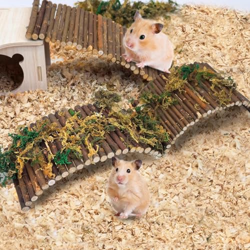 PIVBY Hamster Bridge Wooden Mouse Ladder Natural Rat Chew Rodents Toys for Chinchillas Guinea Pigs Hamster Mouse Rat Small Animal (2 PCS, Wood)