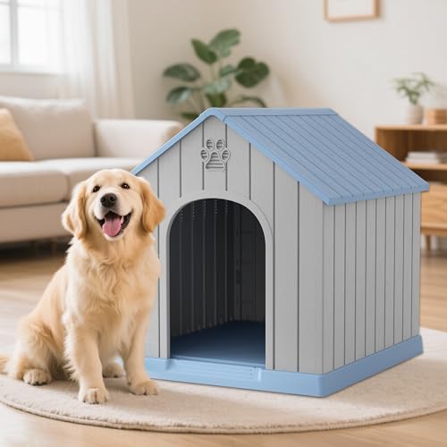 Large Dog House Outdoor Indoor for Medium Large Dogs (Classic Blue / 36.2" L x 38" W x 38" H)