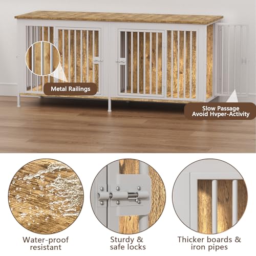 78.74" Dog Crate Furniture for 1 or 2 Dogs (White / 78.7"L x 23.6"W x 33.5"H)