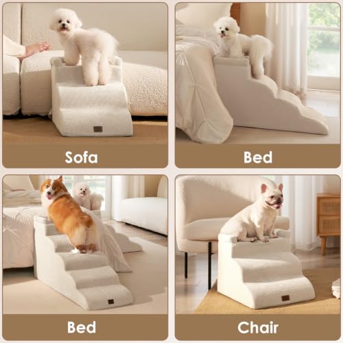5 Step Curved Dog Stairs for High Beds 20.7" H (Beige / 35.4"l X 15.7"w X 22.7"h)