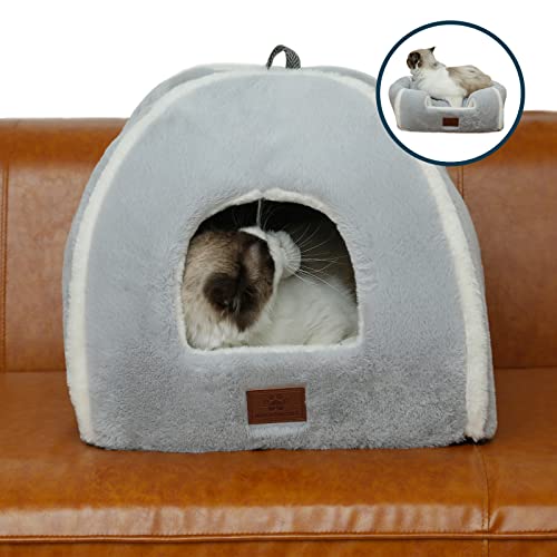 Cat Bed for Indoor Cats (Grey / M(15 x 15 x 15 Inch))
