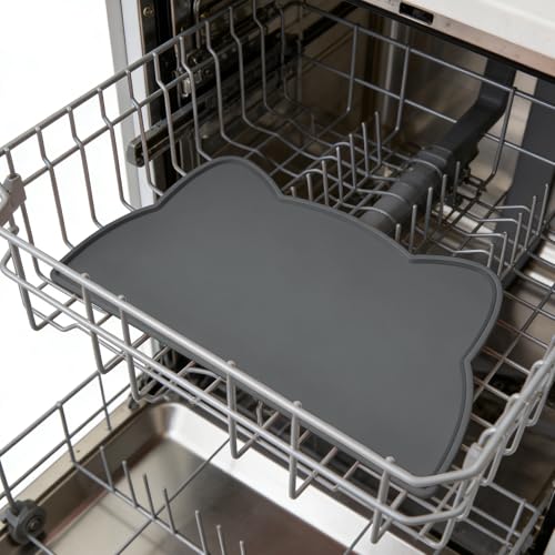 Cat Food Mat Silicone Non Slip Dog Bowl Mat Waterproof Cat Feeding Mat Stop Food Spills and Water Messes Out to Floor Pet Food Mat (Charcoal Gray / 20" x 12")