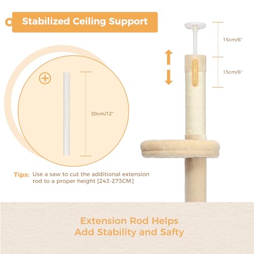 5 Tier Floor to Ceiling Cat Tree (61'' / Beige Single)