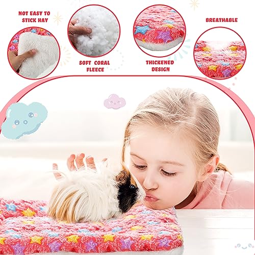 6 Pieces Guinea Pig Bed Mats with Cleaning Dustpan Brush Washable Plush Cage Lines Soft Fleece Sleeping Bedding Pads for Hamster Bunny Chinchilla Squirrel Small Animals (Cool Color)