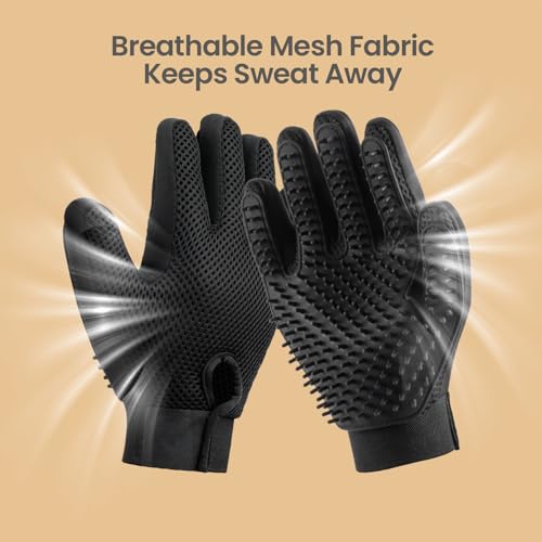 Pet Hair Removal Glove with 255 Silicone Tips for Dogs & Cats (Black)