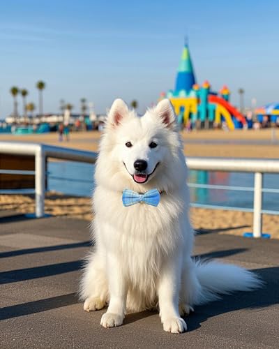 8 Pack Dog Bowties Plaid for Large Dogs Slide on Collar (M/L)