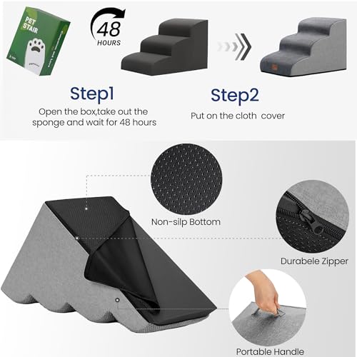 Ramp Dog Stairs for Couch Sofa and Chair 11.8" H (Grey / 2-Step (15.7"D x 15.7"W x 11.8"H))