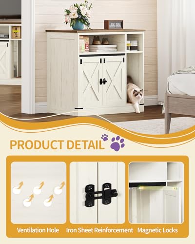 Cat Litter Box Enclosure (Rustic Brown and White / 31.5"L × 18.9"W × 29.5"H)