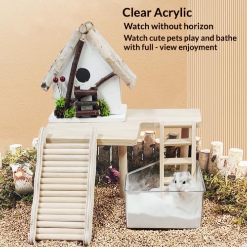 Clear Acrylic Hamster Sand Bath Box with Wood Lid Pet Sandbox (D Small)