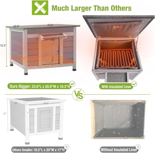 Heated Outdoor Insulated Dog House with Heating Pad and 6