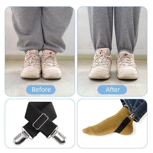 7PCS Adjustable Boot Straps Pant Stirrups Clips Boot Clips for Women and Men Motorcycle Biker Smooth Jeans Trousers Bed Sheets (7pcs Black)