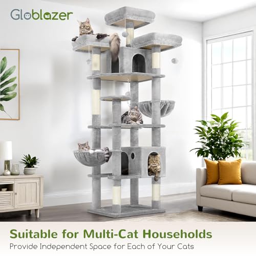 Cat Tree Tower for Multiple Adult Cats (82 inch / Light Grey)