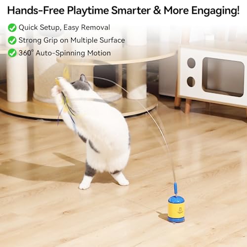 Interactive Automatic Cat Teaser Wand Toy with Strong Suction Cup (Blue)