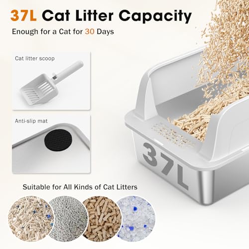 2PACK Stainless Steel Litter Box (Silver Grey / XL)