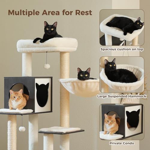 57.5" Cat Tree with Litter Box Enclosure (Black / XL(18.9"L x 18.9"W x 57.5"H))