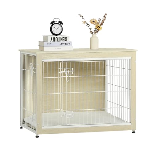 38.5" XL Dog Crate Furniture with Cushion (White Oak / 38.5"L x 25.6"W x 26.8"H)