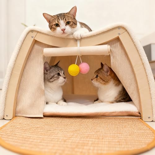 Cat Houses for Indoor Cats (24.4*16.9*19.7"/Flat Roof (L))