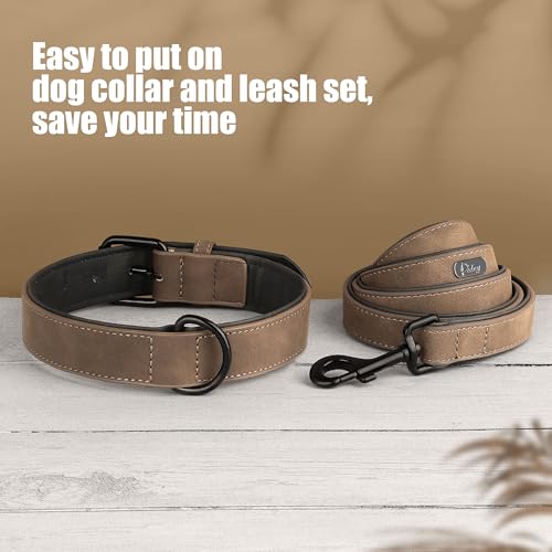 PU Leather Dog Collar and Leash Set (M: Neck 11-15", Width ¾" / Brown Set)