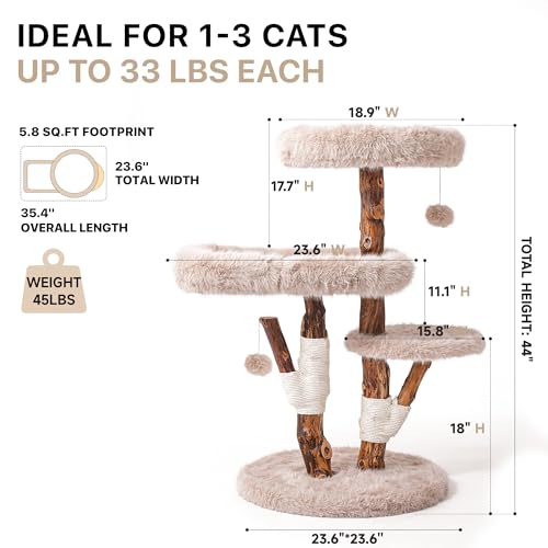 Maine Coon Cat Tree for Large Cats (Beige / 44"H)