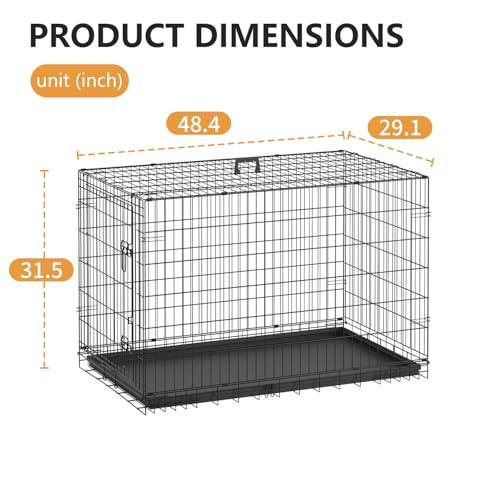 48" Foldable Metal Dog Crate (Dark Black)