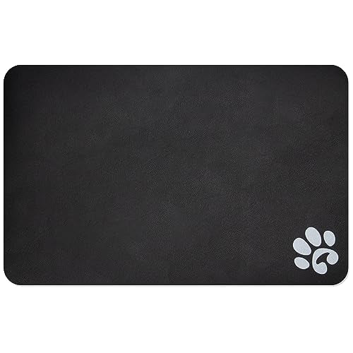 Pet Cat Food Mats (Black & Footprints Logo / 24"L x 16.9"W)
