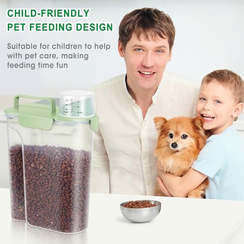 Travel Dog Food Storage Container 5 lbs with Dog Bowl (Green 6Qt)