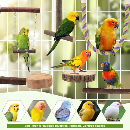 8 Piece Natural Wood Perches (brown / Swing & Rope Set - 8PCS)
