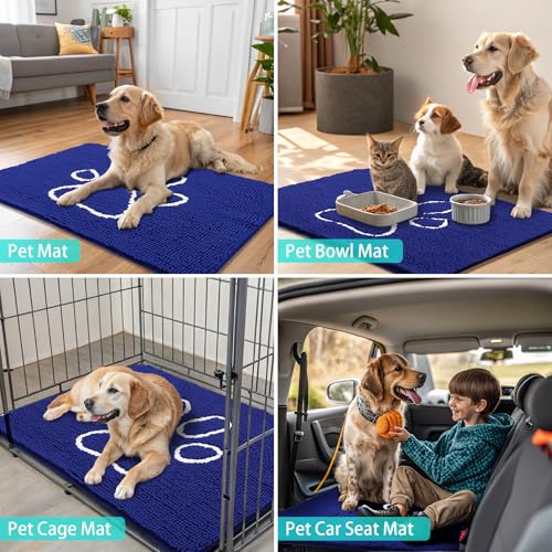Dog Door Mat for Muddy Paws (40"X32" / Navy Blue and White)
