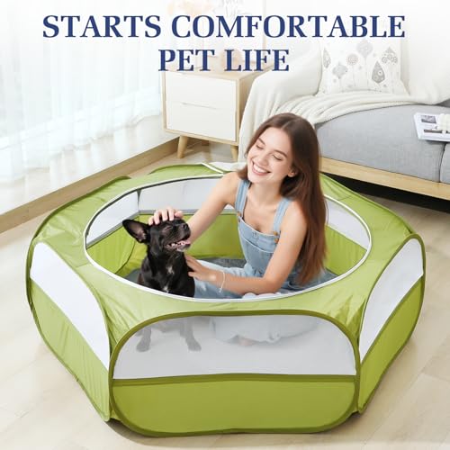 2-in-1 Small Animals Playpen with Pad, Green+Gray (U-Green+Gray)