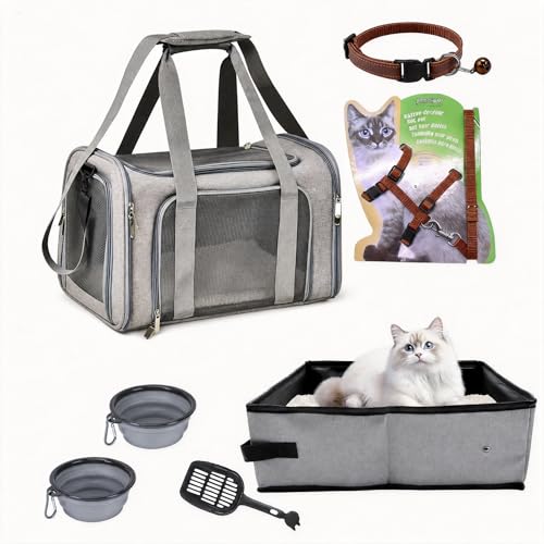 Large Cat Travel Carrier with Litter Box (LightGray)