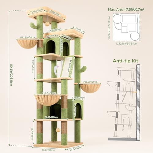 80in Extra Large Cactus Corner Cat Tree Tower S80G (80inch / Green)